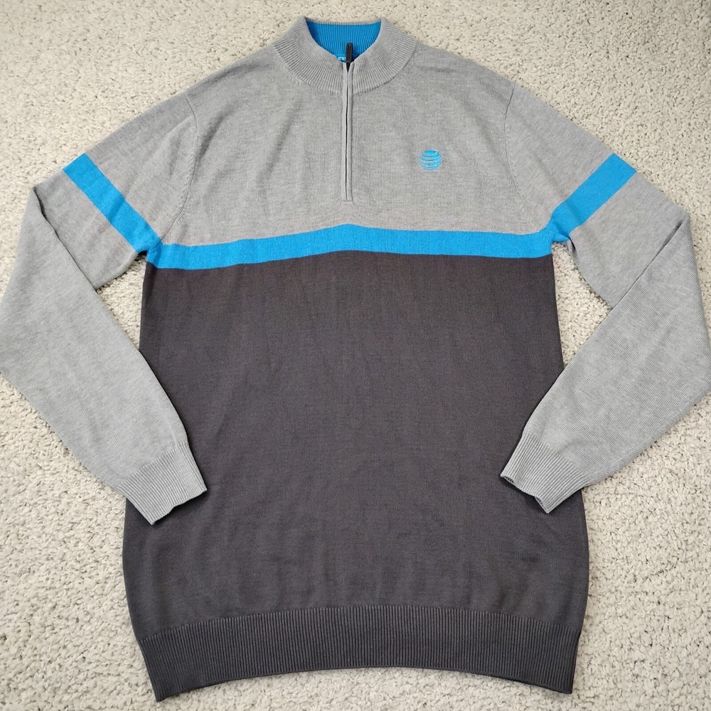 AT&T Sweater Mens XLT Gray 1/4 Zip Employee Work Internet Knit Pullover Preppy